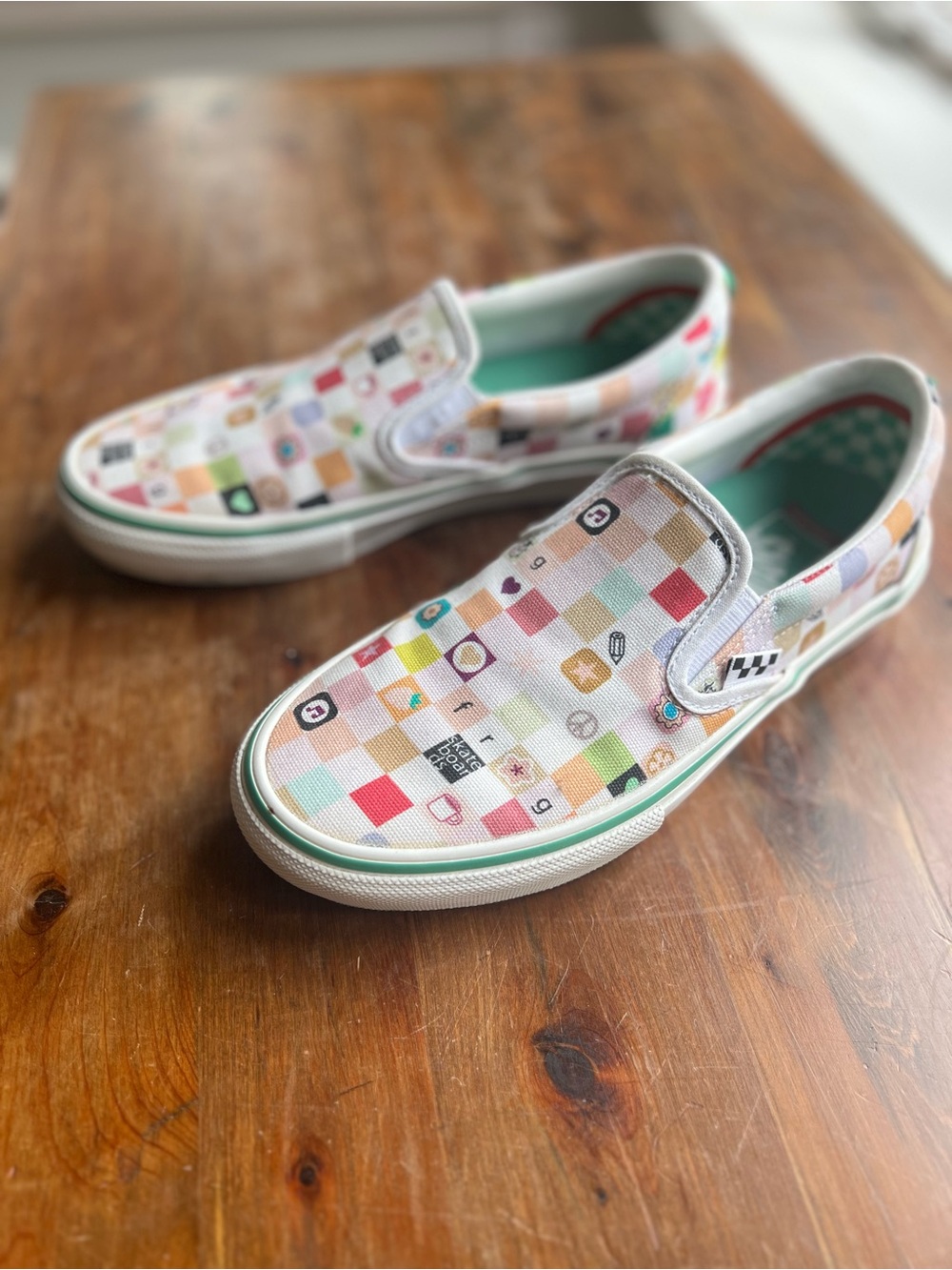 Women’s Slip-On Checkerboard Sneakers in Pastel Multi